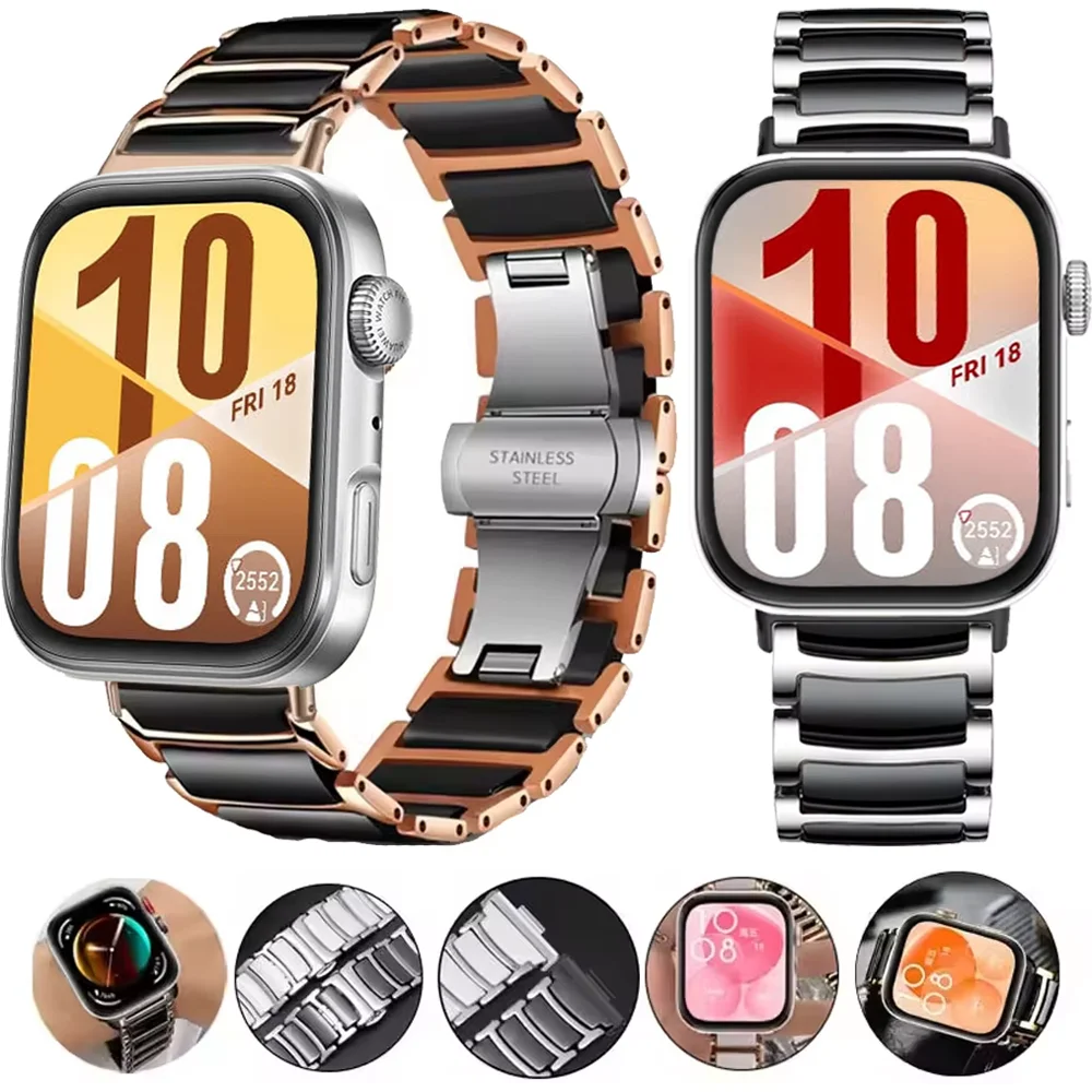 Ceramiczny + pasek ze stali nierdzewnej do zegarka Huawei Fit 3/4-pro bransoletka do zegarka do zegarka Huawei Fit 4/4pro metalowa opaska na nadgarstek Correa