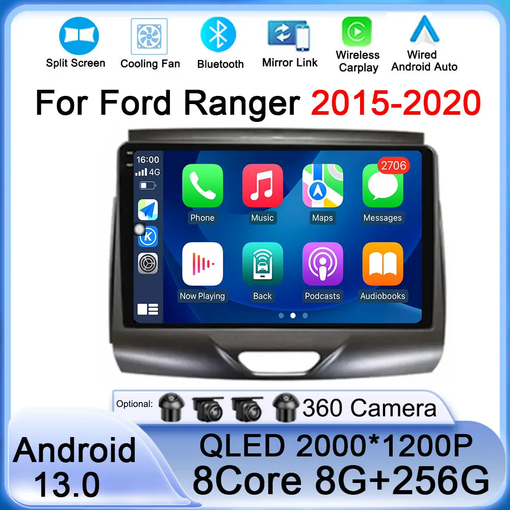 

For Ford Ranger 2015-2020 Memory 9inch Carplay Smart Stereo Android 13 Auto 360 Radio Resolution System Multimedia Blutooth