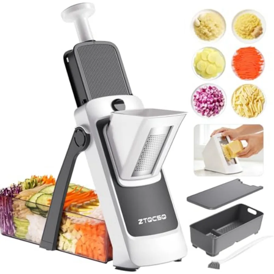 

[7 in 1 ] Vegetable Slicer for Kitchen Safe Mandoline Slicer Adjustable Veggie Potato French Fry Cutter Wider Tray and Stainles