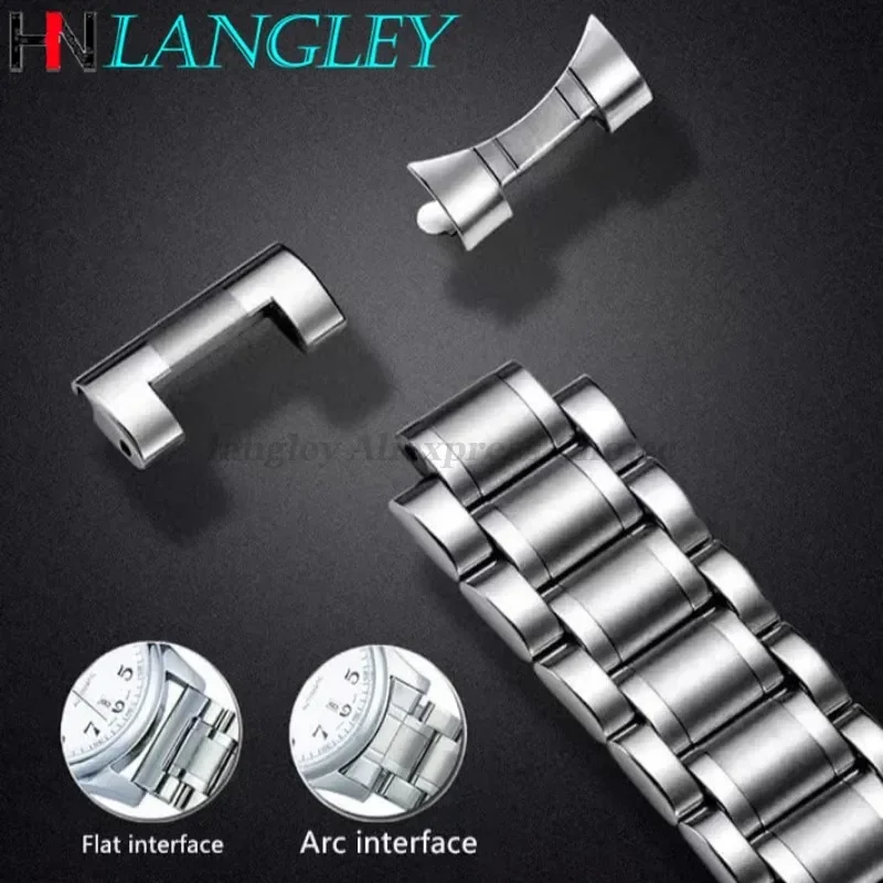 곡선 끝 범용 스트랩 12/13/14/15/16/17/18/19/20/21/22/23/24mm LONGINES 밴드 용 Tissot 용 솔리드 스테인레스 스틸 시계 밴드