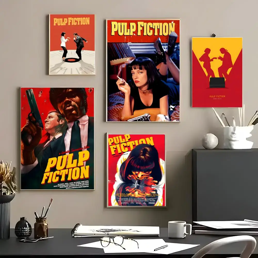 Movie Pulp Fiction Poster Aesthetic Self‑Adhesive Waterproof Wall Art Print Home Decor for Bedroom Living Room Bar