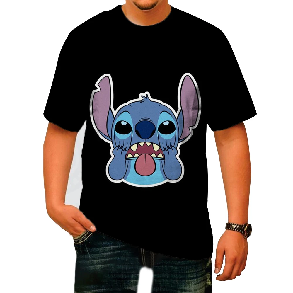 

Summer Disney Casual Lilo & Stitch T-Shirt Men Women Round Neck Plain 3D Printed Short Sleeve Distressed Stitch Portrait Top 202