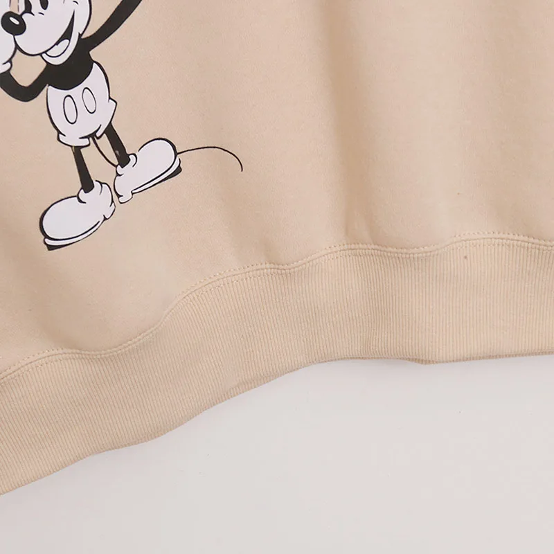 Disney Mickey Mouse Fleece Sweatshirt Women Casual Embroidery Pullover Tops O Neck Long Sleeve Female Cartoon Jumper Streetwear