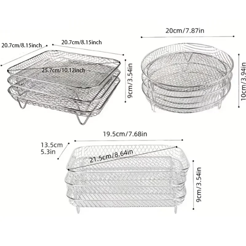 3Layers Air Fryer Rack Stainless Steel Stackable Grill Food Dehydrator Basket Air Fryer Accessory  Cook Several Food in One Time