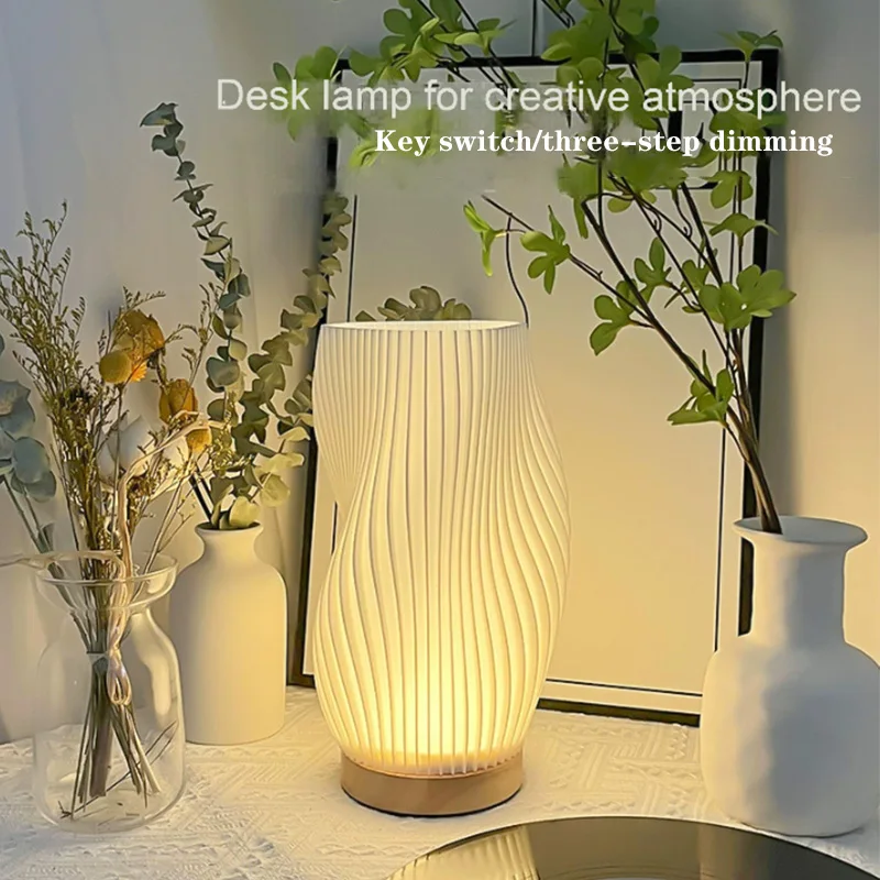 3D Desk Lamp Pleated Bedroom Bedside Lamp 3 Levels Dimmable Desk Lights LED Night Light Coffee Shop Card Seat Atmosphere Lamp