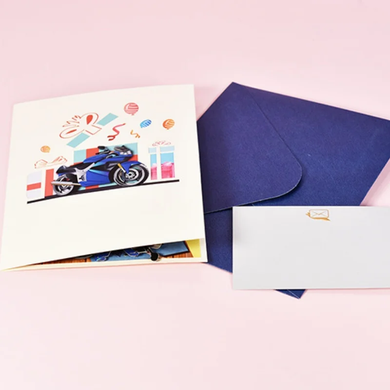 Pop up Creative Father's Day Card 3D Stereoscopic Birthday Card Festival Blessing Cardboard Carving Motorcycle Gift