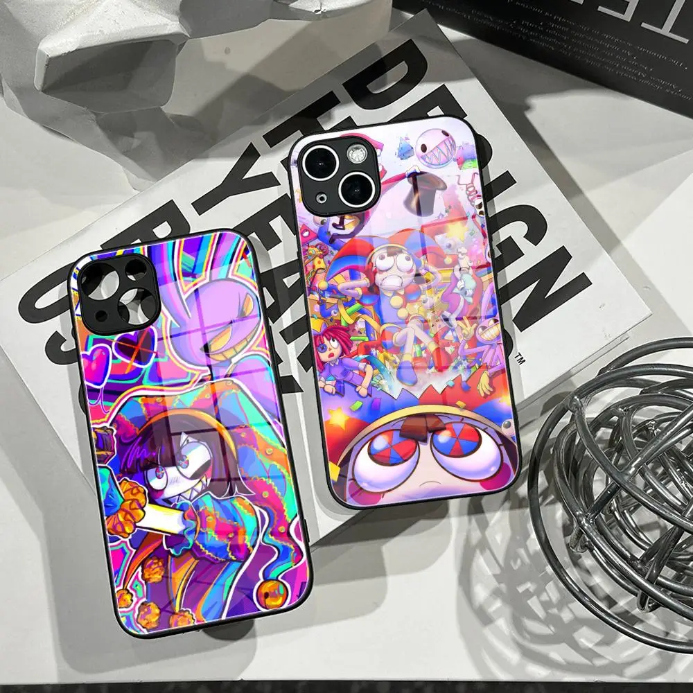 Coque de téléphone Anime The A-Amazing Digital Circus en verre trempé pour iPhone 16 Pro Max, 14, 17 Pro, Air 15, 16 Plus, 13 Pro Max
