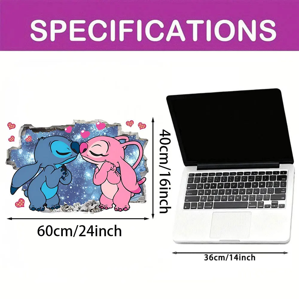 1 ملصق ديزني ليلو وستيتش أنجل ذو طابع مزدوج - تصميم كرتوني، مناسب لتزيين المنزل، يمكن استخدامه على الجدران والنوافذ والممرات والمرايا والجدران المزخرفة