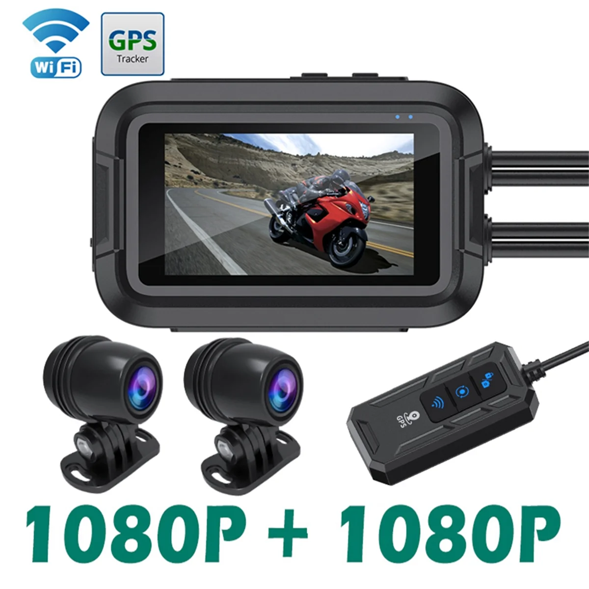 

ABFA Dual 1080P Motorcycle DVR Waterproof Moto Camera WiFi GPS Dash Cam Front Rear Driving Video Recorder Black Box