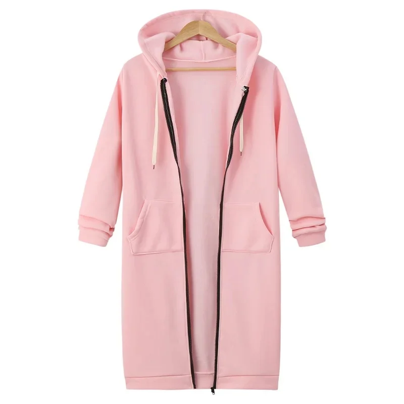 Women Casual Hooded Dress Coat Solid Drawsting Loose Sweatshirts Autumn Winter Pocket Pullover Harajuku Hoodie S-5XL 17 Colors