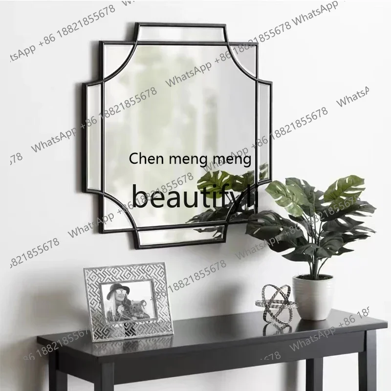 

Retro entrance fireplace decorative mirror polygonal wall hanging light luxury,makeup mirror French bathroom,wall-mounted mirror