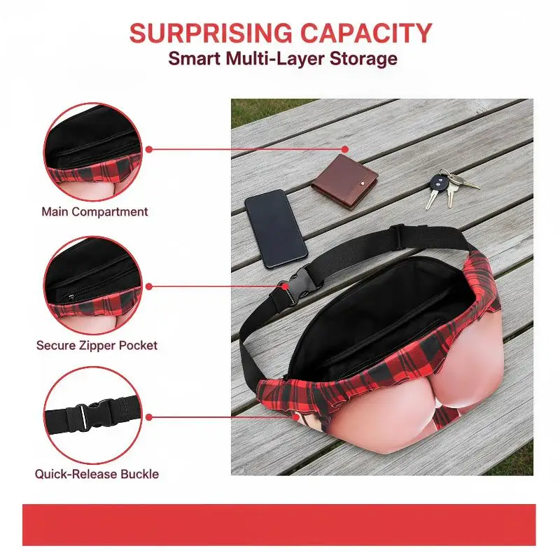 Funny Money Belt Bag For Men, Flesh Color Creative Beer Fat Belly Fanny Pack, Novelty Bum Pouch Waist Travel Bag
