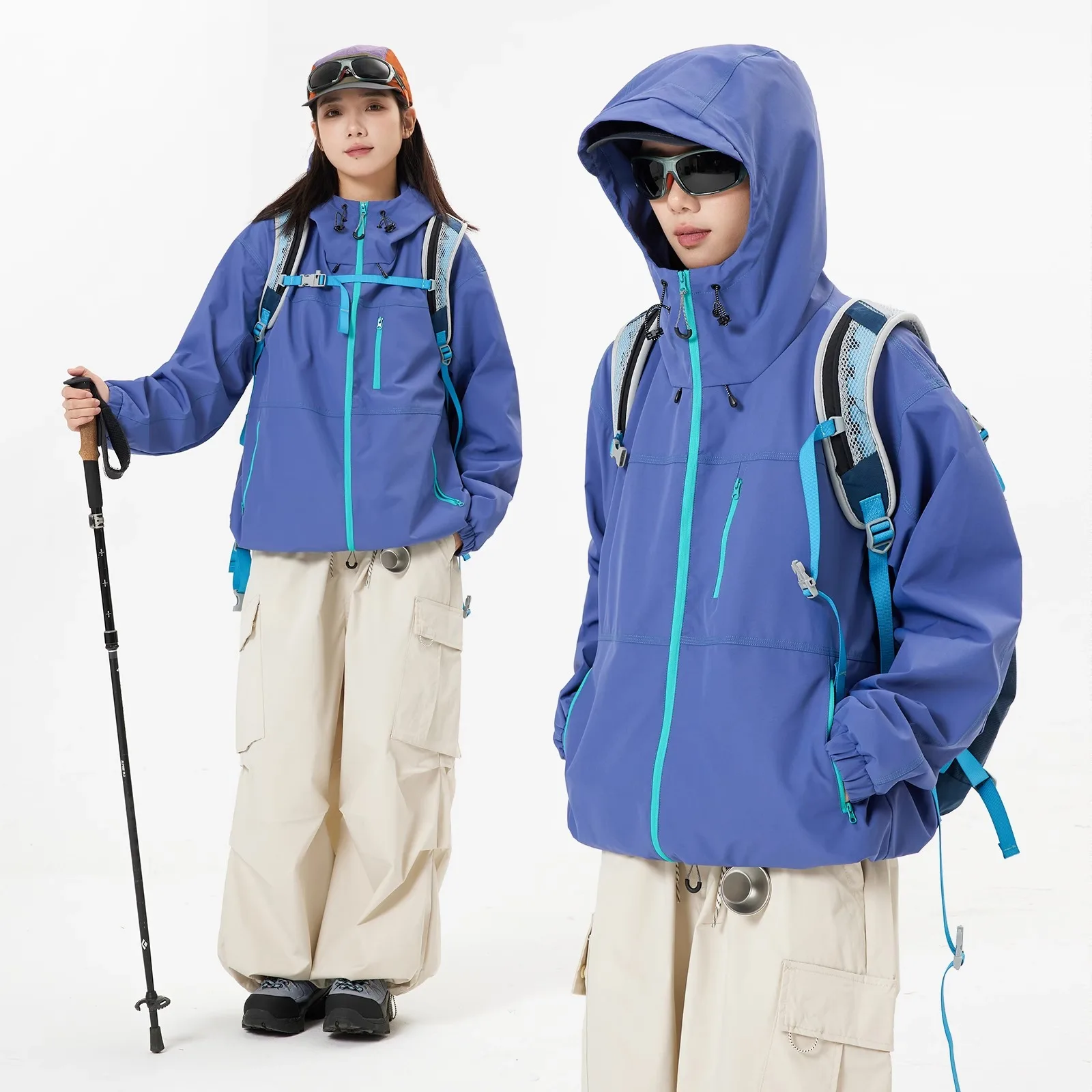 

Hiking Jacket Waterproof Windproof Stain-Resistant Mountaineering Shell Jacket Loose Fit High-Altitude Trekking Coat Unisex