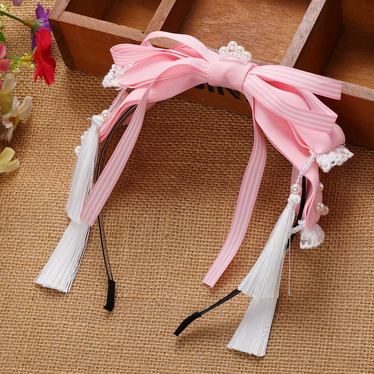 Fascia per capelli rosa Sweet Lolita per ragazza Fascia per capelli con nappa e fiocco per cosplay anime