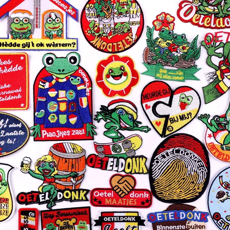 Oeteldonk Emblem Voll bestickter Frosch Karneval für Niederlande Eisen auf Patches Aufkleber auf Kleidung Gestickte Patches für Kleid