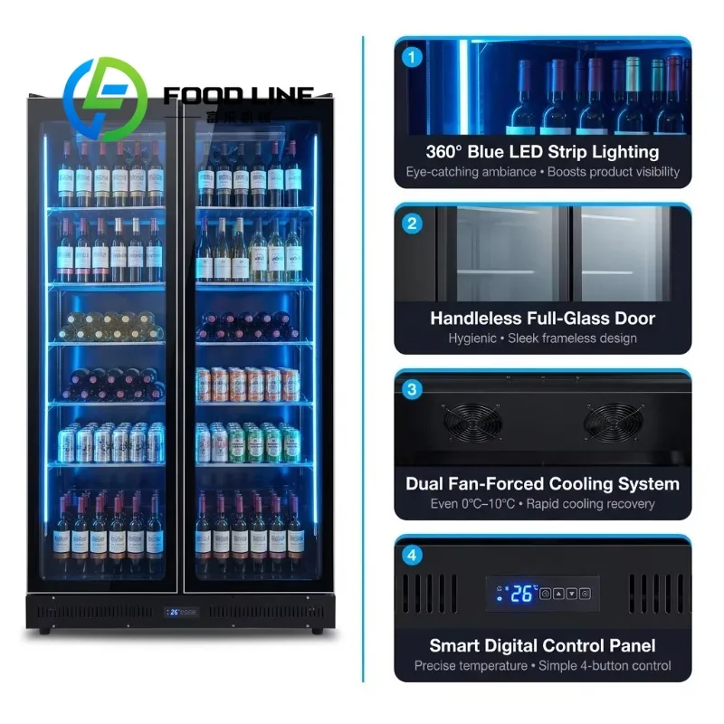 Factory Light LED Air Cooling Drink Fridge Commercial 2 Glass Door Upright Beverage Display Cooler for Bar Restaurant Hotel