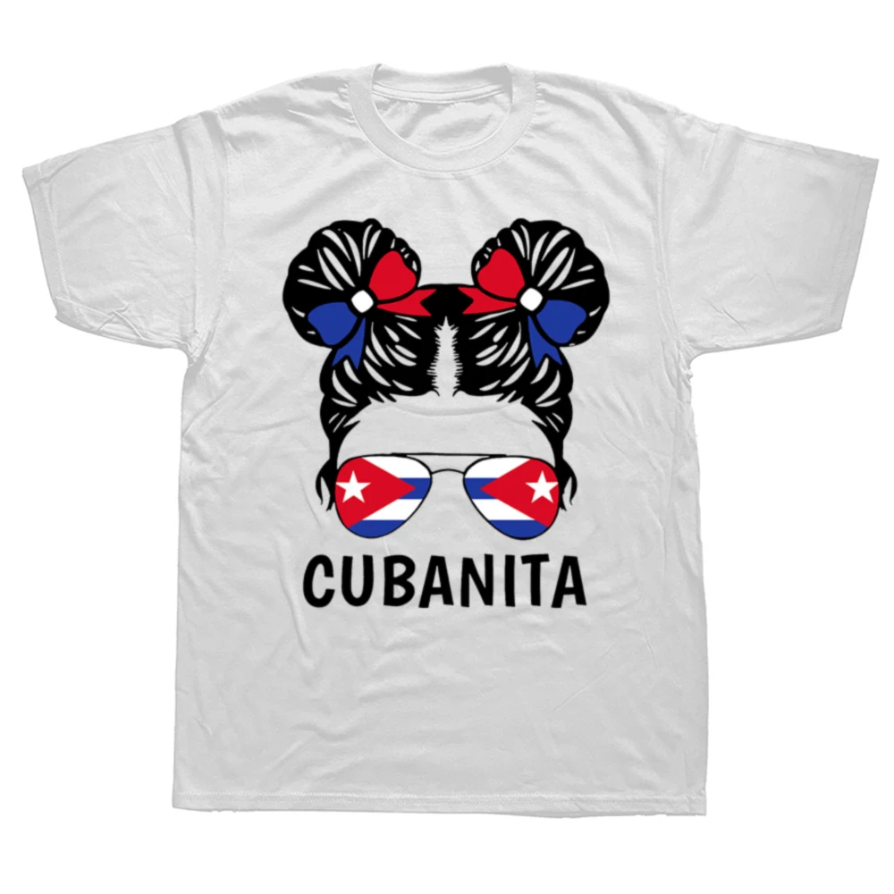 Camisetas divertidas de algodón 100% con gráfico de bandera de chica cubana de Cubanita, camiseta informal de moda para hombres y mujeres, ropa de calle holgada de gran tamaño