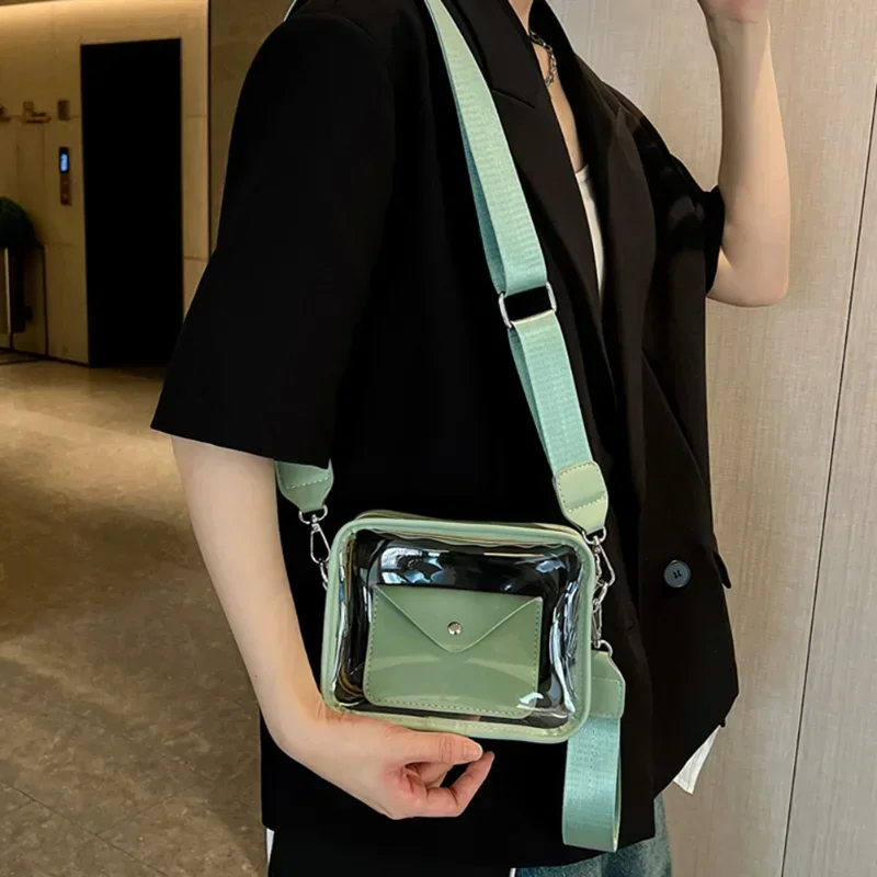 PVC Transparent Crossbody Bags for Women Female Tote Bag Fashion Portable Adjustable Strap Shoulder Bag with Small Card Wallet