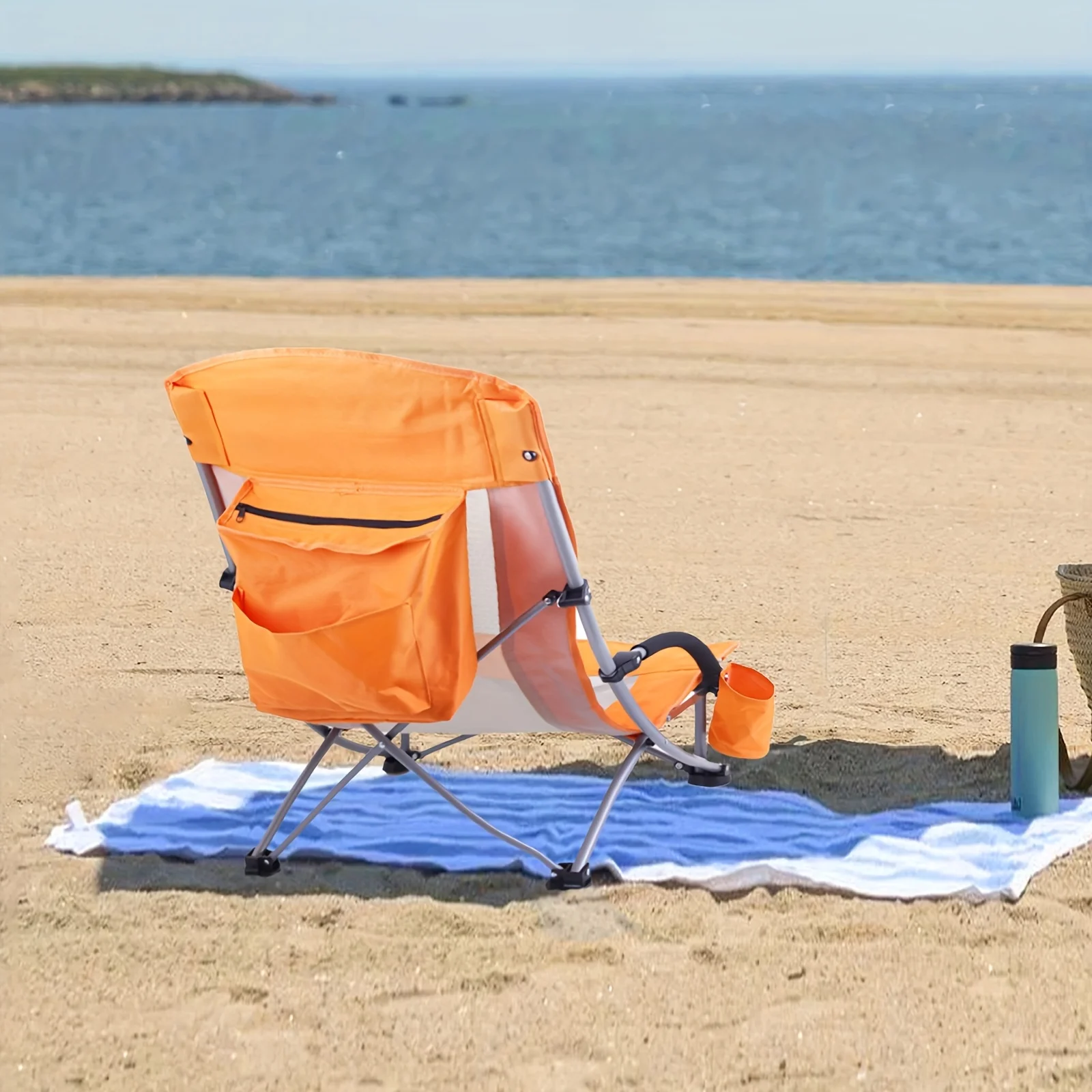 

2-Pack Beach Chairs For Adults – Comfortable Compact High Back Design With Built-In Cooler, Cup Holder, And Carry Bag