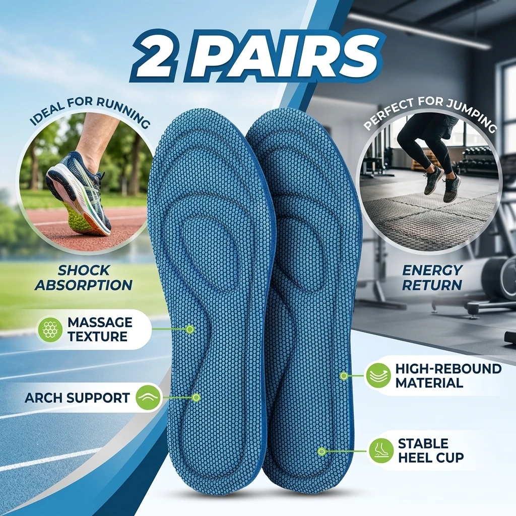 2 paires de semelles intérieures de sport 5D pour chaussures, pour femmes et hommes, en mousse à mémoire de forme, déodorantes, respirantes, coussinets de course, soins des pieds, semelles orthopédiques