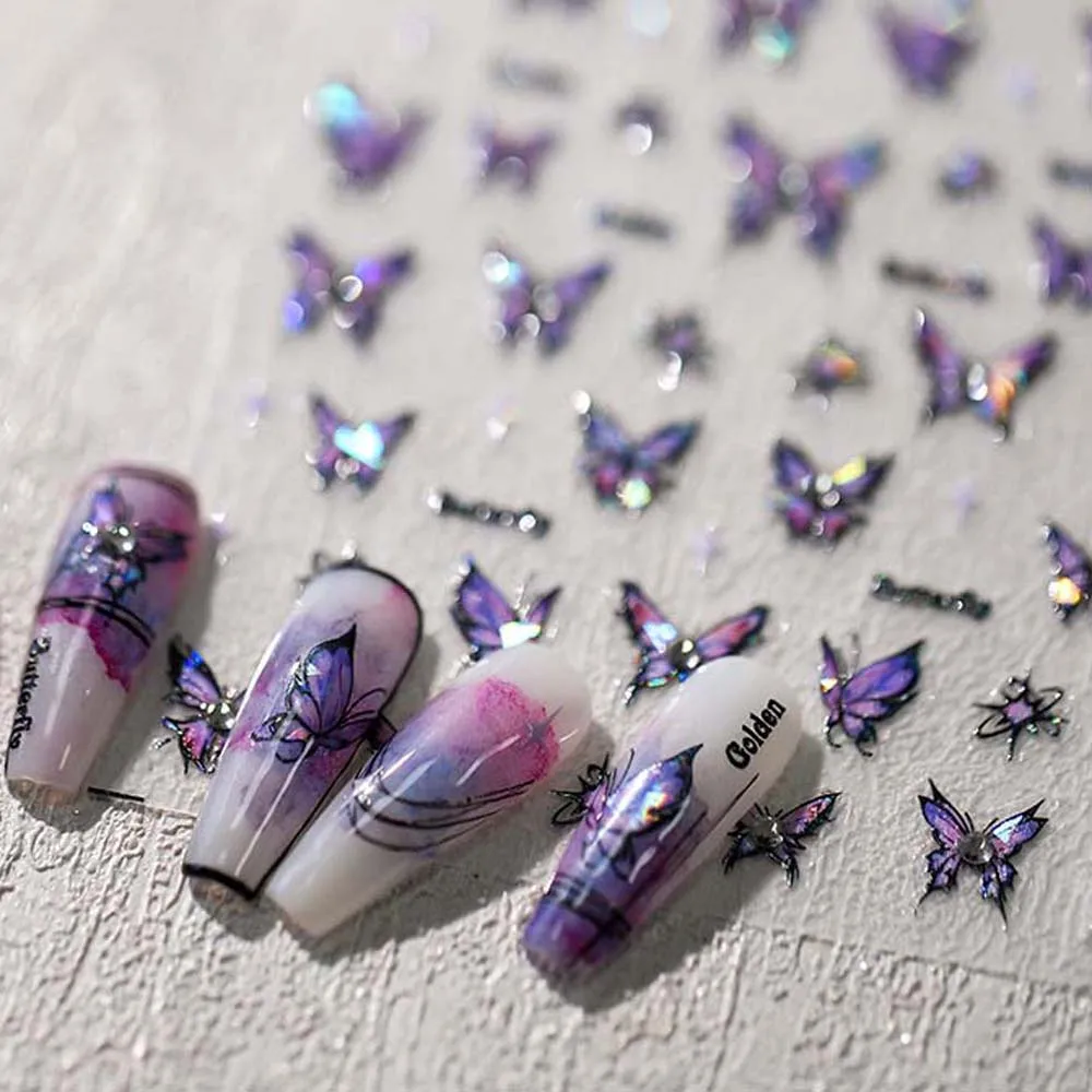 Pegatinas para uñas de mariposa con diamantes brillantes y perlas, calcomanías para uñas de mariposa con luz de concha, mariposa, cristal, diamante, mariposa