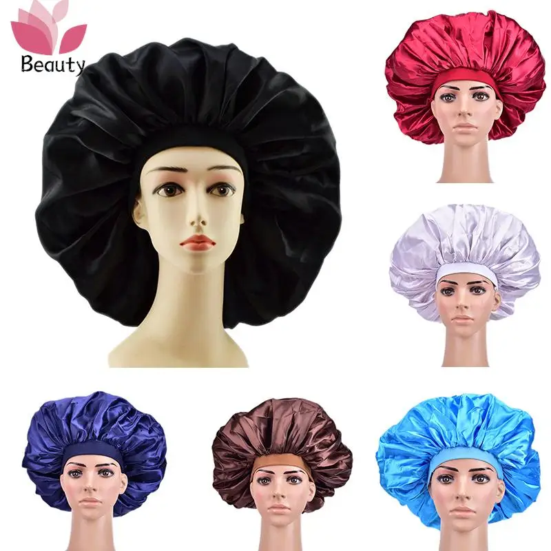 

Extra Large Satin Sleep Cap High Quality Waterproof Shower Cap Protect Hair Women Hair Treatment Hat 6 Colors