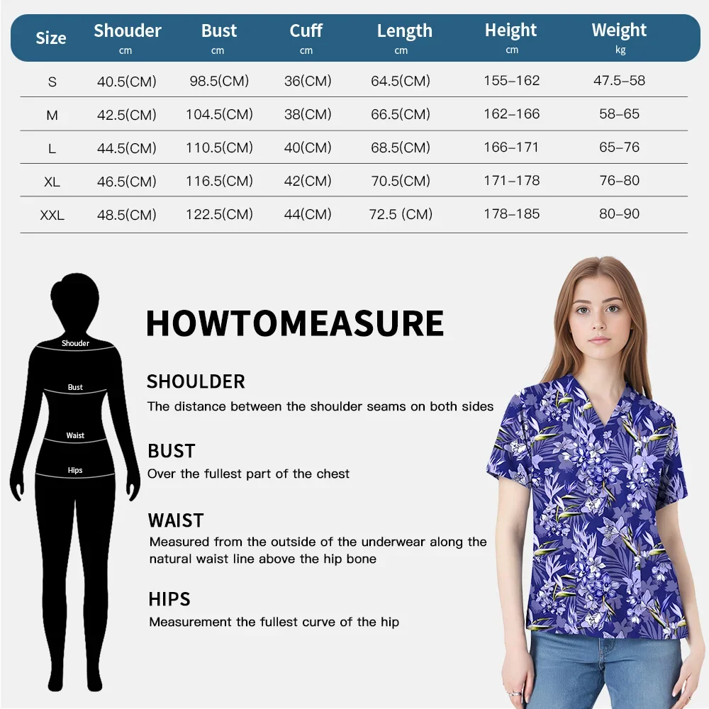 الزي الجراحي النساء الكرتون طباعة الحيوانات الأليفة الاستمالة ملابس العمل زهرة نمط الخامس الرقبة قصيرة الأكمام بلايز ممرضة موحدة امرأة