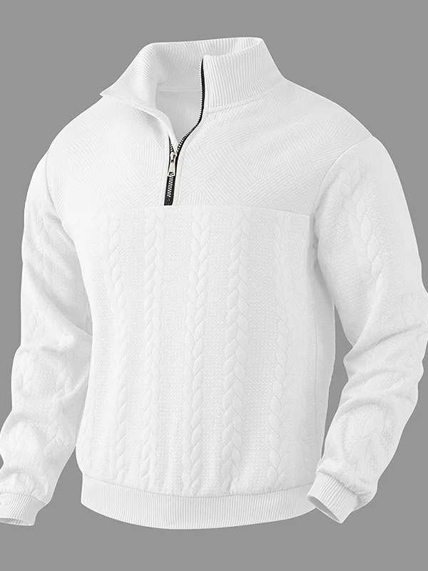 

Retro Stand Collar Zipper Hoodie Men Loose Knitted Long Sleeve Top Comfortable Casual Style Autumn Winter Streetwear Sweatshirt