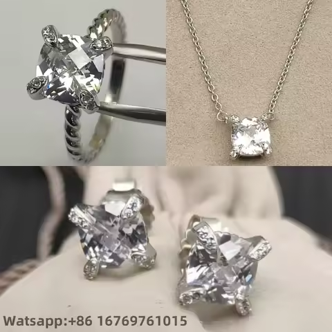 2025 New High-Quality Silver and Gold Color Set with 8mm Colorful Main Stone, Including Necklace, Ring, and Earrings Set