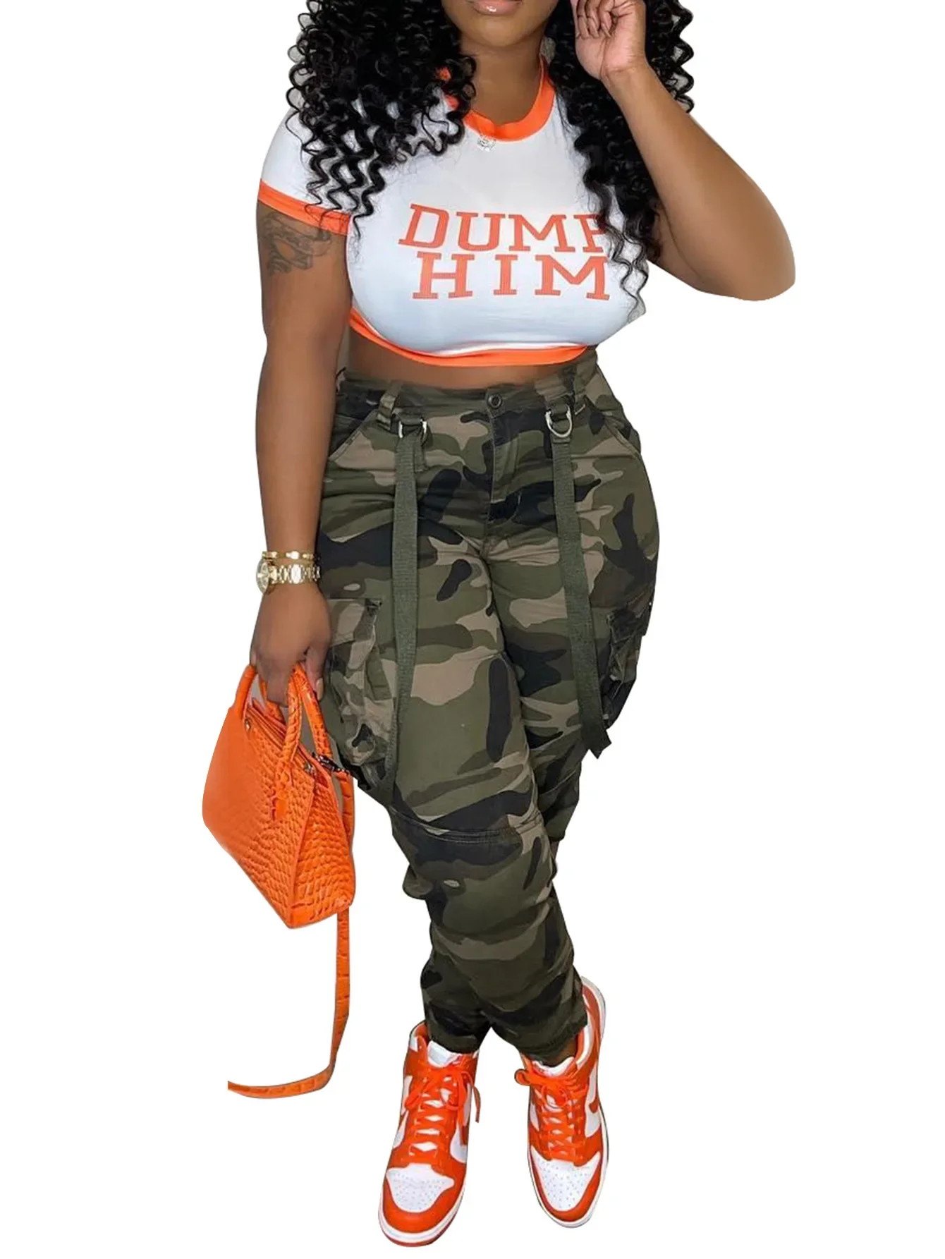 

Street-style Camo Overalls with Instep Straps Streetwear Pants Women Harem Pants Women Y2k Pants