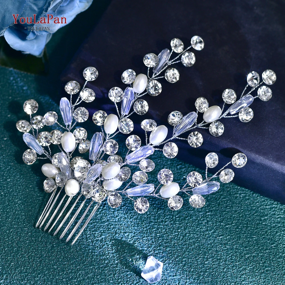 YouLaPan Silver Color Rhinestone Hair Comb Bride Pearl Crystal Headband Handmade Wedding Hair Accessories Party Headwear HP793