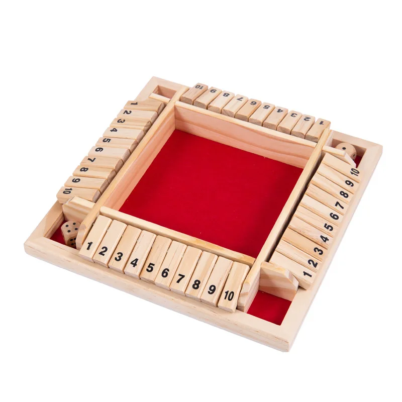 Wooden Dice Board Game Shut The Box for 4 Players Flaps & Dices Game Parent-children Interaction Family Entertainment