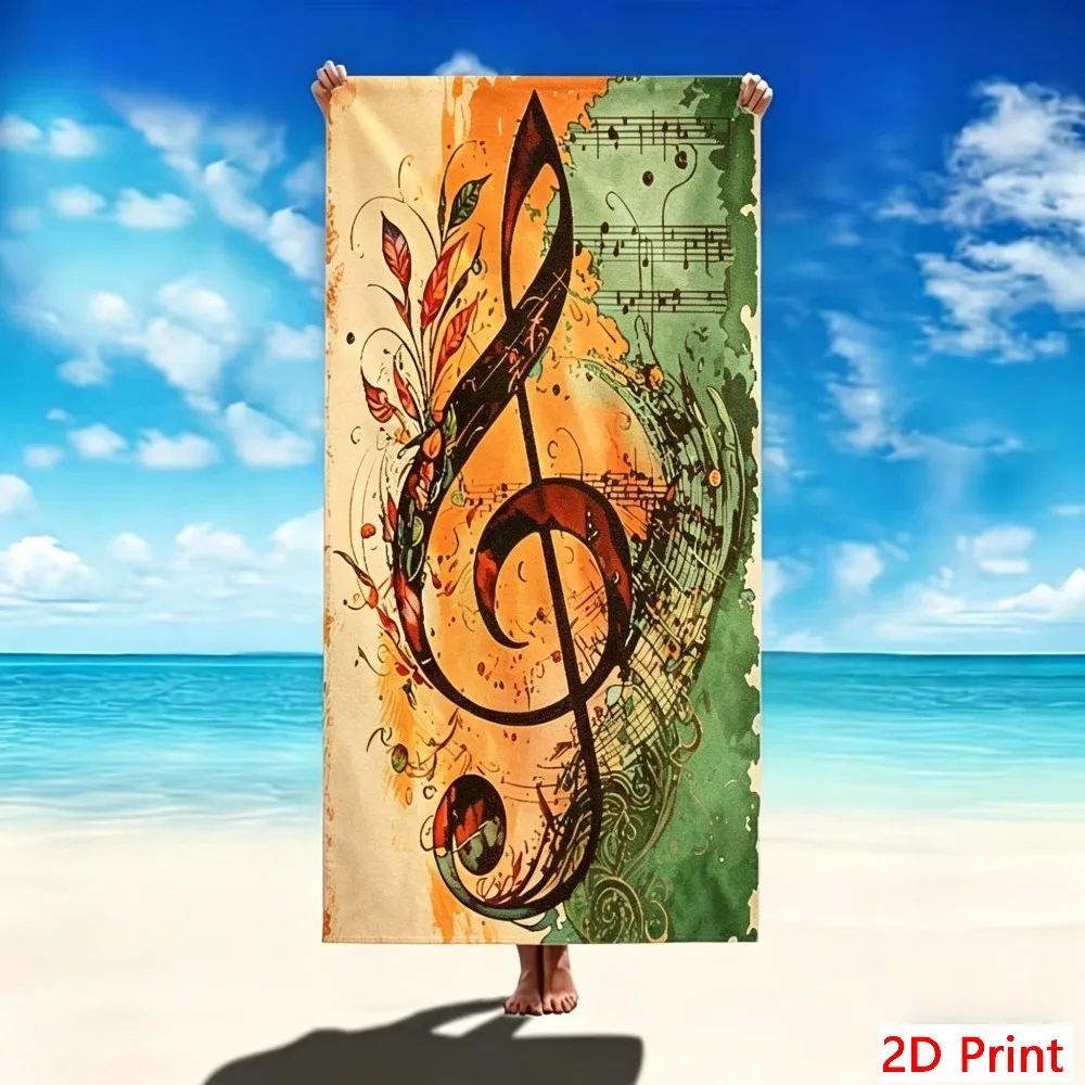 HD Print Music Beach Towel Large Vivid Clef Symbol Bath Sheet Big Size Microfiber Quick Dry Swim Blanket Premium Quality Mat XL