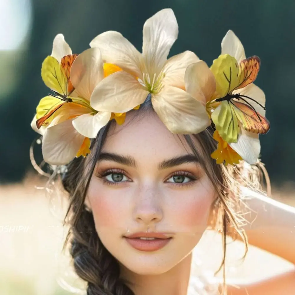 

Sweet Simulation Flower Hair Hoop Garland Butterfly Floral Crown Hairband Headband Headdress Carnival Hair Accessories Daily