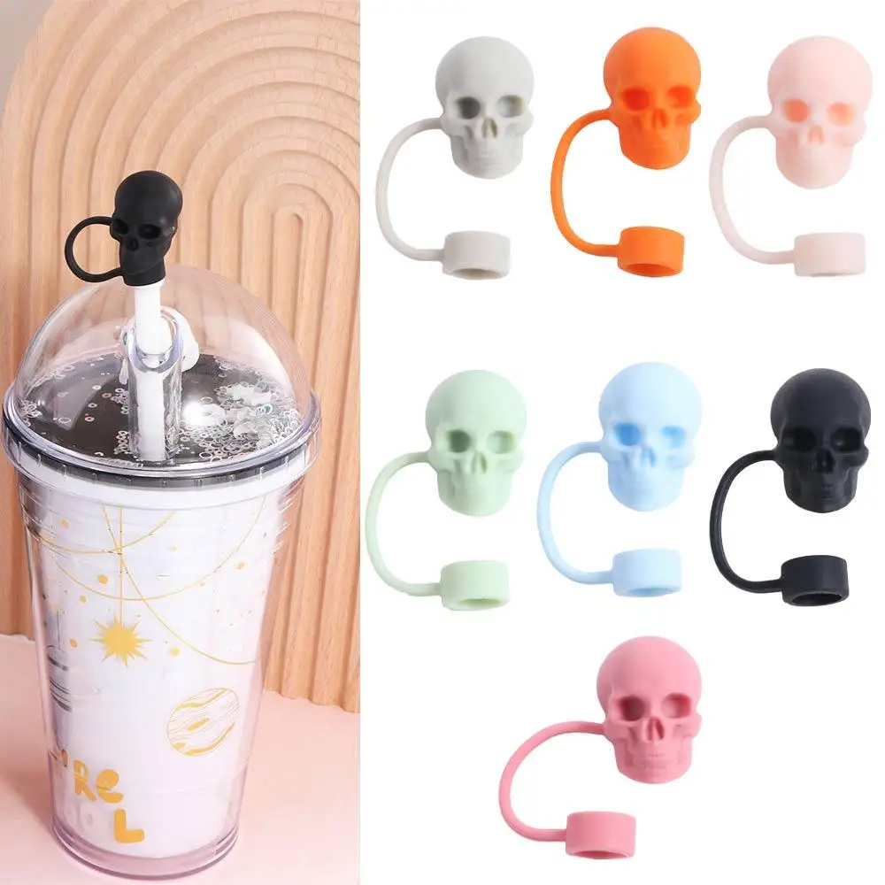 

Straw Tip Silicone Skull Straw Cap Splash Proof Dustproof Drinking Straw Cover 10mm Reusable Straw Topper Party