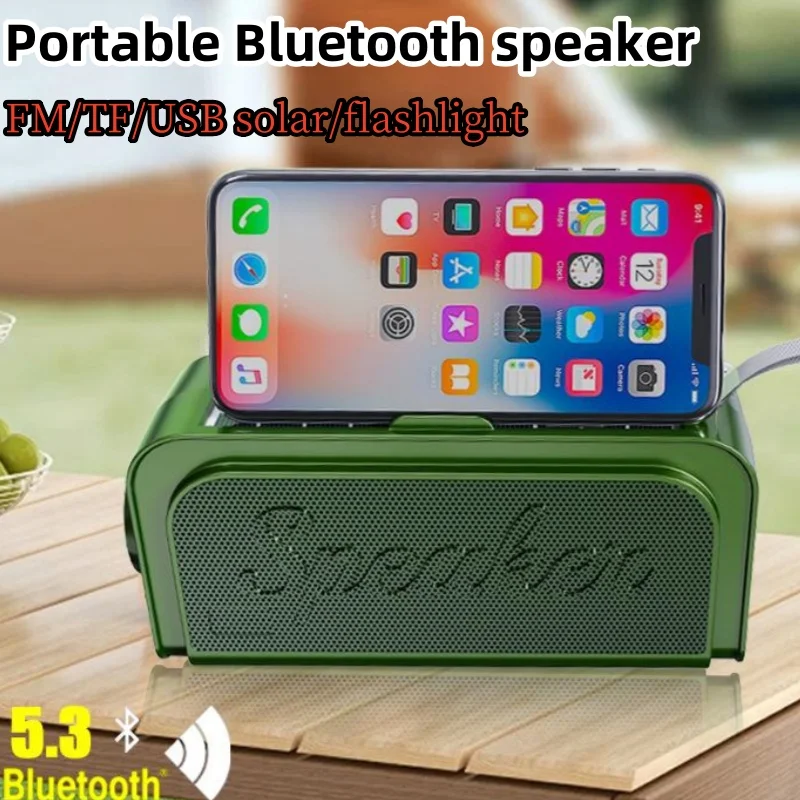 

Portable Outdoor with LED Flashlight Bluetooth Speaker Solar Power Audio System Wireless MP3 Music Player Support FM USB TF Card
