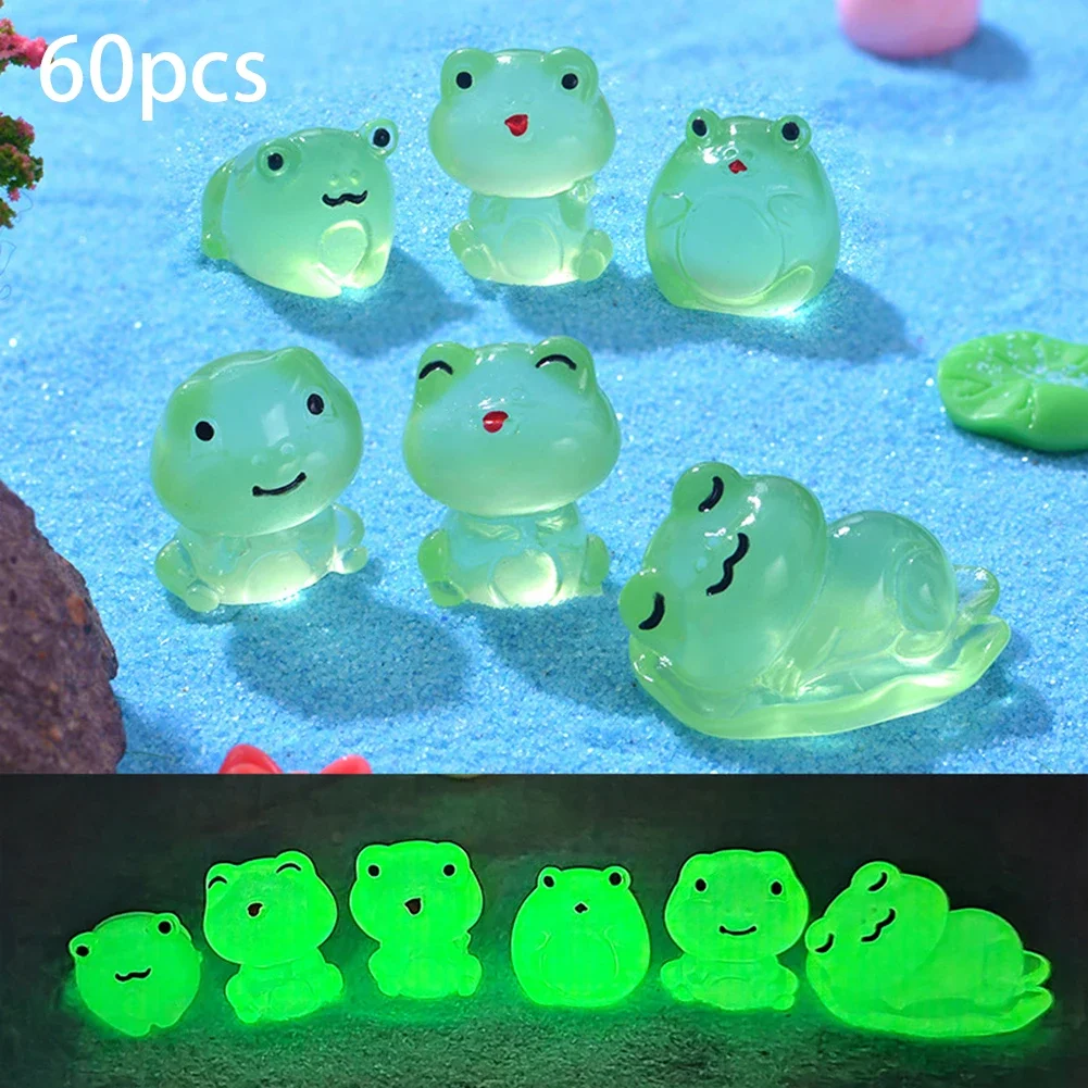 60pcs Luminous Frogs Mini Figurine Glowing In The Dark Cute Frog Desk Decoration Miniature Fairy Garden Bonsai Home Decor