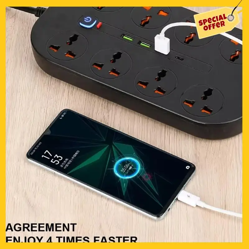 

Universal Power Strip Socket With Extension Cable USB Type-C Port For US Plug AC Outlet Multiprise US Plug
