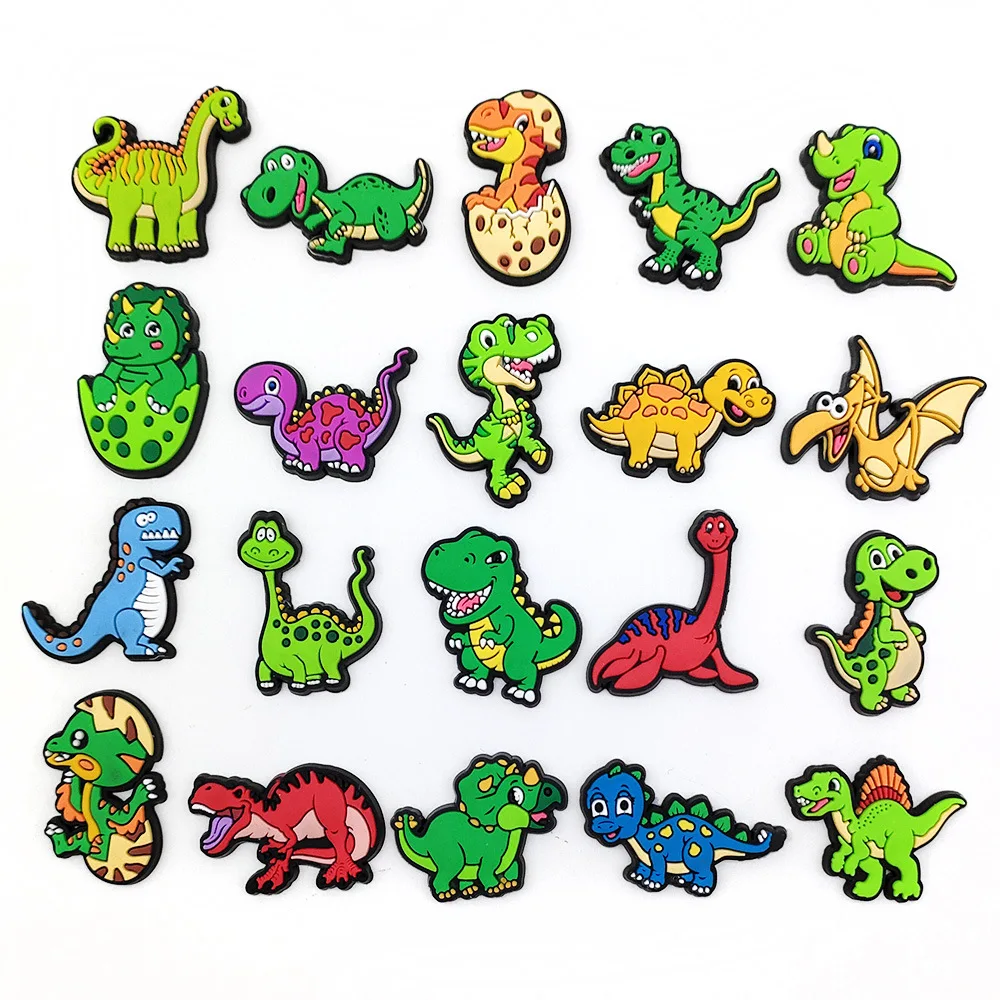 20Pcs Dinosaur Series Shoe Charms for Clogs Bubble Slides Sandals PVC Shoe Decorations Buckle Accessories for Kids Gift