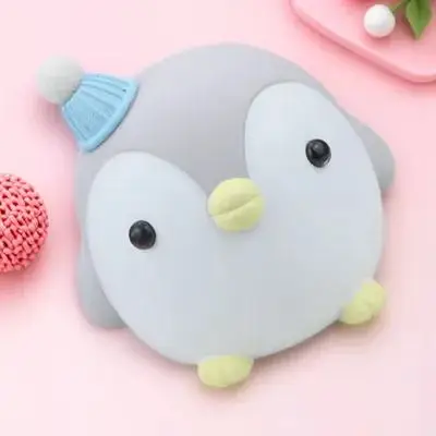 Cute Penguin Piggy Bank for Kids Vinyl Animal Bank Light Grey Tabletop Decor Saving Money Gift for Girls Room