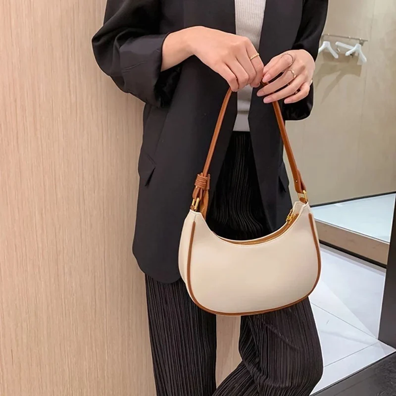 Fashion Saddle Shaped Armpit Shoulder Bags For Women Solid Color Pu Leather Female Bag Clutch Underarm Messenger Purse