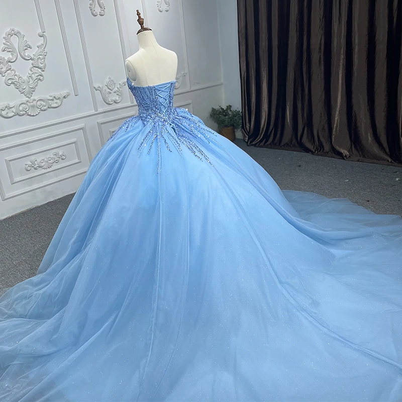 Blue Evening Ball Gown เลื่อม Tulle Quinceanera 2022 Sweetheart Beading DY9917 Vestidos De Quinceañera