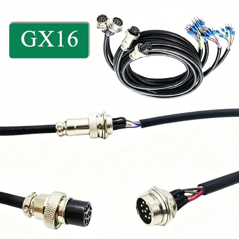GX16  2 3 4 5 6 7 8 9 10 12 Pin Aviation Connector Cable w Terminals Aviation Welding Plug Wire 16mm Male Female Socket 30-200cm