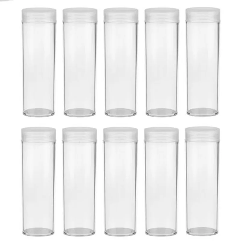 Practical Coin storage tube Holder Plastic Portable Tube Clear Protection Round Transparent 10pcs 30mm Collection