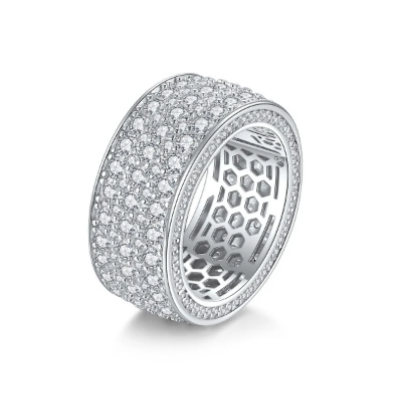 Silver 925 Iced Out 3 Rows Moissanite Eternity Ring Women Men Ring Fine Jewelry White Gold Plated Pass Diamond Tester with Gra