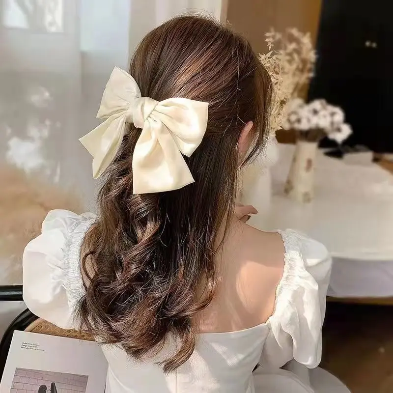 Elegant Bow Ribbon Hair Clip Women Fashion Solid Bowknot Satin Hairpin Barrettes Girls Ponytail Clip Hair Accessories