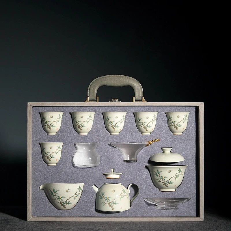 Kung Fu tea set Chinese light luxury household ceramic cover bowl teacup teapot premium gift box