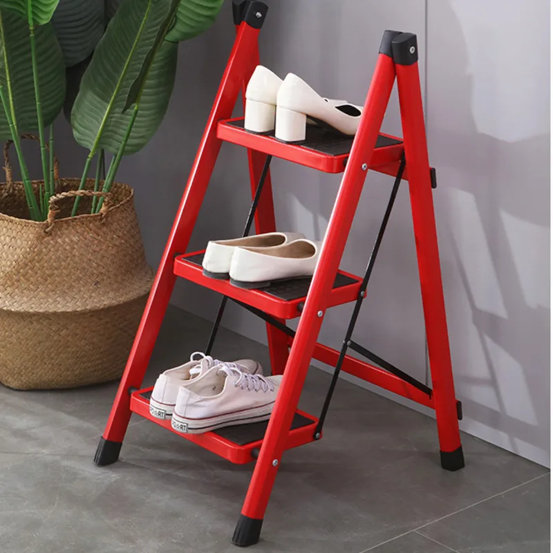 Home Climbing Kitchen Stool Multilayer Folding Ladder Chair Mobile Flower Rack 3 Step Ladder Multifunctional Step Stool