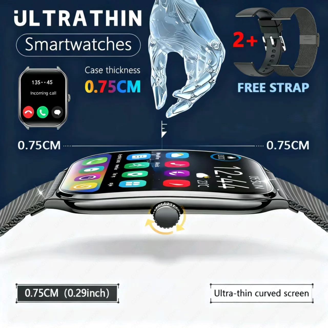 

2025 New 7.5MM Ultra Thin Smart Watch Men 1.96"AMOLED Screen Always Show Time Heart Rate Sport Waterproof BT Call Smartwatch