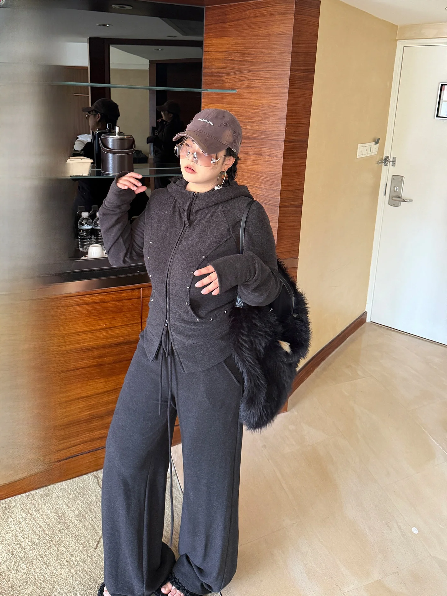 

Теплый зимний комплект из австралийской шерсти для женщин больших размеров: повседневные брюки с высокой талией и декоративной молнией, пальто